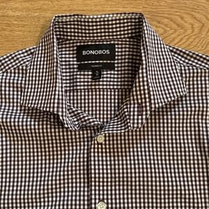 Bonobos Shirt Men's 16/32 Tailored Fit Burgundy Check Long Sleeve Stretch Preppy